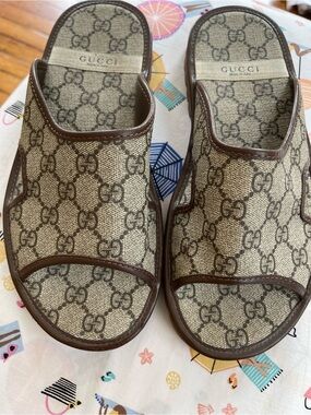 Gucci Brown GG Canvas Slide Sandals
